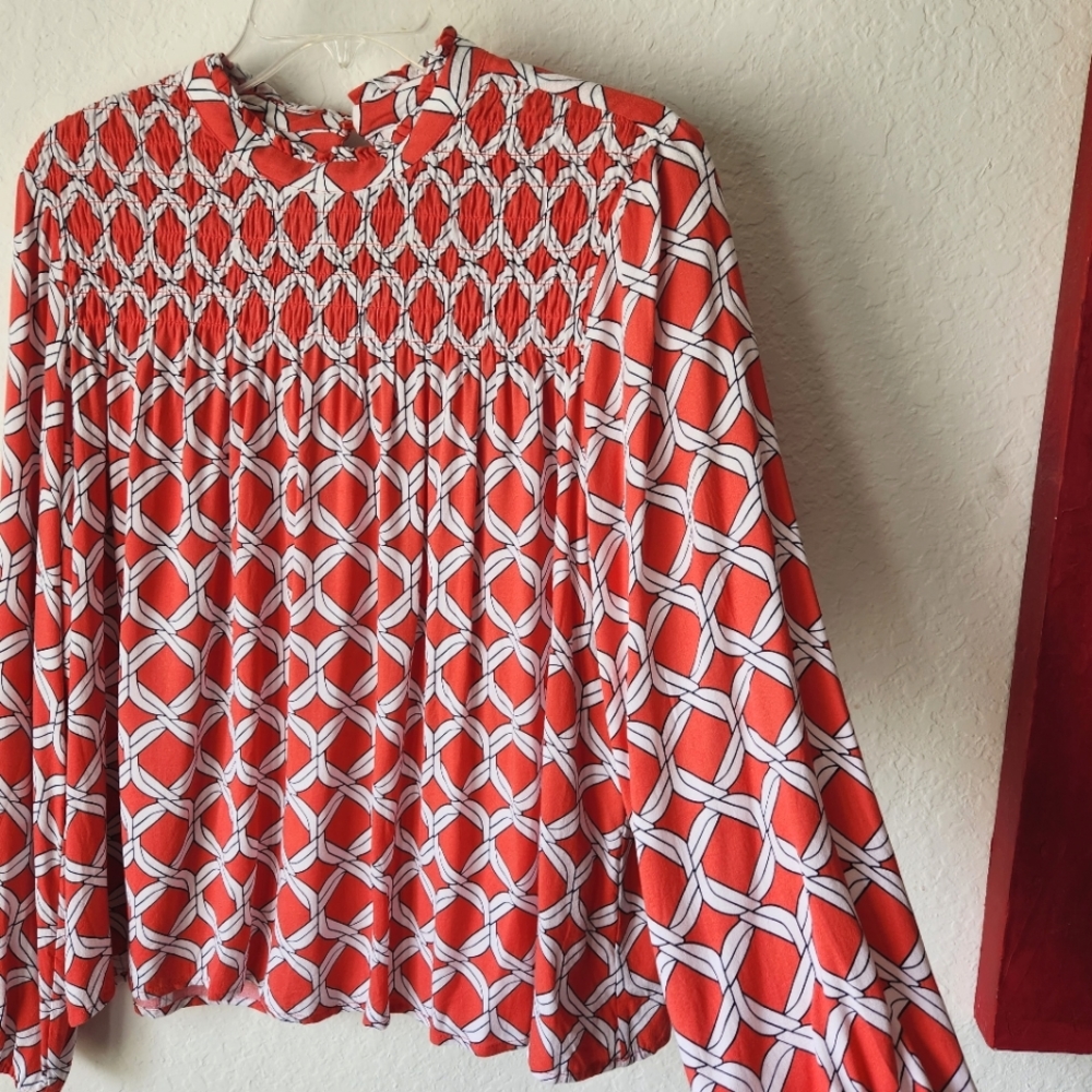 Crown and Ivy Orange & White Blouse Large